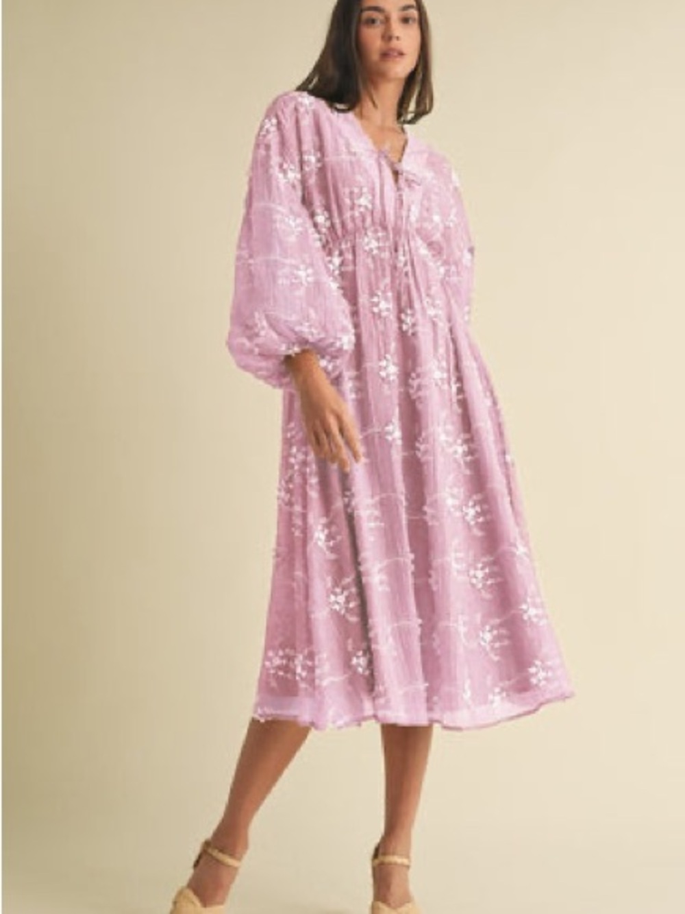 Eb Luxe Pink Floral Embroidered Dress